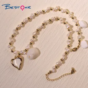 Bestone Wholesale Natural Pearl Butterfly Charm Heart Pendant Necklace Natural Fresh Water Pearl Necklace Pearl