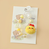 Hello Kitty Handy-Anhänger aus geflochtenem Material mit Fellbesatz, kleine Tierkette, blattförmige, bunte Perlen, umweltfreundlich