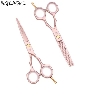 Tesoura de cabeleireiro profissional, de 5.5 ''aqiabi jp aço, de corte de cabelo, para desbaste, rosa dourado a1104