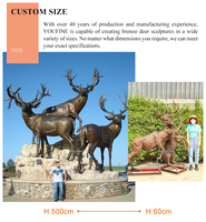 YOUFINE Statue d'élanch en bronze grandeur nature, trois cerfs, sculpture d'extérieur avec cornes massives, base en roche naturelle, pour parc, hôtel, propriété, villa
