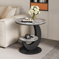 Table d'appoint ronde à 2 niveaux en pierre frittée avec structure en fer, table basse de canapé, minimaliste, pour salon et intérieur, sans danger pour les aliments