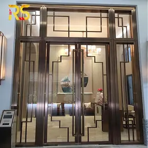 פושאן דקורטיביים זהב דלת פלדה זכוכית דלת כניסה יוקרתית לבית