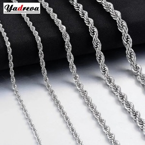 Cadena de Cuerda Trenzada de Acero Inoxidable Color Plata de 2/3/4/5MM, Collar Punk Impermeable de 16-30 Pulgadas, Joyería para Hombre y Mujer, Venta al Por Mayor - Product Image 1