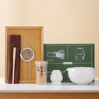 Vente en gros de 7 boîtes à thé matcha de qualité cérémonielle bols en céramique outils rose matcha kit fouet boîte avec plateau en bambou