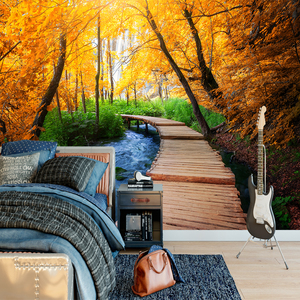 Mural de Pared Autoadhesivo Impermeable de Seda con Paisaje de Río en Bosque Otoñal, Moderno, para Comedor, Dormitorio, Sala de Estar, Fácil Instalación - Product Image 2
