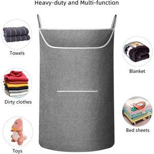Panier à linge suspendu extra-large gris rectangulaire avec poche frontale pour le rangement des vêtements, type crochet pour fixation sur porte ou mur - Product Image 4
