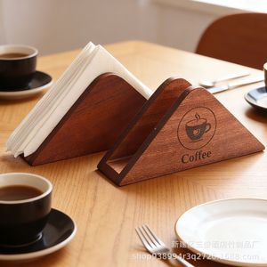Porta Servilletas Triangular de Madera Maciza Color Marrón Natural para Cafetería, Zona de Servicio de Bebidas - Product Image 1