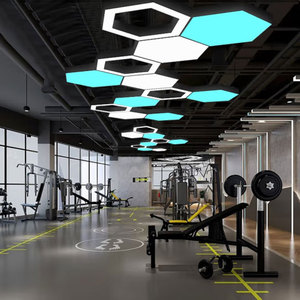 Lampada a Sospensione Commerciale Moderna Esagonale a LED 3CCT Dimmerabile Plafoniera Lineare per Ufficio Palestra Barbiere Hotel - Product Image 1