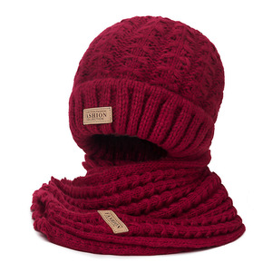 Winter Korean Style Knitted Scarf And Hat <b>Set</b> Burgundy Warm Neck Protector For Women Adult <b>2</b> <b>Piece</b> <b>Set</b> - Product Image 5