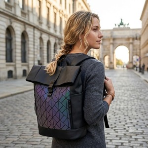 Custom Logo Geometric Reflective Backpack Waterproof Travel <strong>Laptop</strong> <strong>Bag</strong> Women Men Large Capacity Foldable <strong>Roll</strong> Top Leisure Office - Product Image 2
