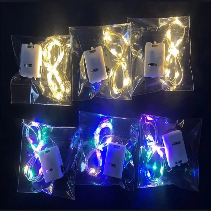 Linha de led com mini luzes de natal, fio de cobre alimentado por bateria, luzes estreladas, para casamento, festa de natal