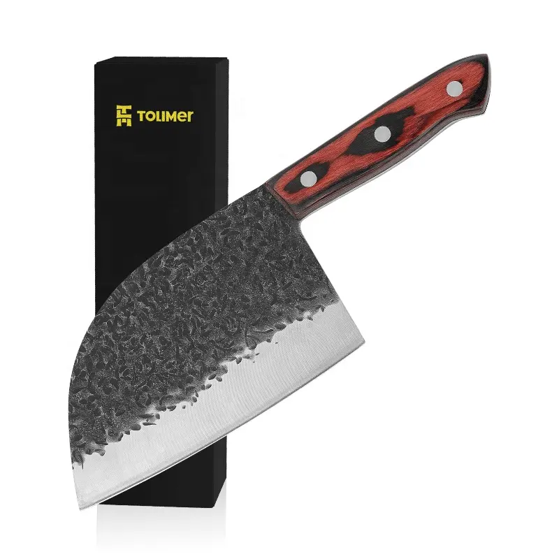 Hot Selling Premium Quality Forged Butcher Knife High Carbon Steel 7inch Cleaver Knife for Camping Serbian Knife