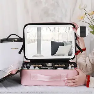 Makeup Case Large Capacity Cosmetic Skin Care Product Travel Makeup Storage Bag Cosmetic Bag With Mirror Led Light