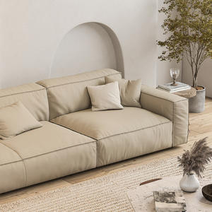 Sofá Modular Minimalista Tipo Chaise Longue para Sala de Estar, Tapizado en Cuero Nappa, Relleno de Espuma en Todos los Lados - Product Image 4