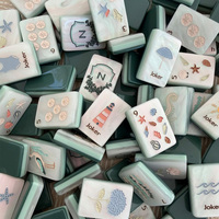 Ubin Mahjong Amerika Bertema Pantai Laut Mewah dengan Bordir Tangan Desain Makhluk Laut, Kerang, Gelombang, Matahari, dan Jangkar untuk Pesta di Rumah