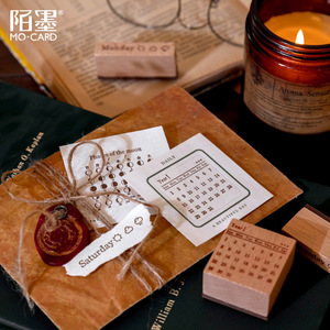 Calendario perpetuo Juego de sellos de madera Serie de viaje en el tiempo Manual vintage Impresiones decorativas DIY - Product Image 2