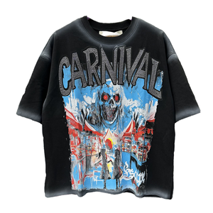 Nueva Camiseta Estampada American Life Hustler Street con Letras de Diamantes Vintage en la Parte Delantera, de Algodón Puro de Alto Gramaje, Casual, Transpirable y que Absorbe la Humedad - Product Image 1