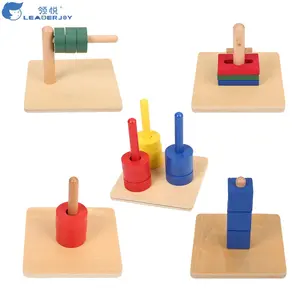 Children wooden educational materials toys for toddler montessori discs on horizontal dowel
