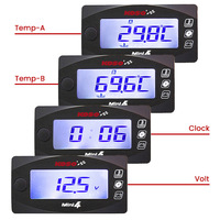 OUNUAN Baru 4-In-1 Meteran Tampilan Digital Multifungsi LED (Suhu/Tachometer/Voltmeter/Waktu) untuk