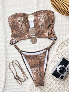 Wholesale OEM ODM Custom Logo Swimwear Womens 2 Piece Bikini Set Snake Swimsuit <strong>Bandeau</strong> Top Beach Bahting Suit <strong>Tankini</strong> - Product Image 4