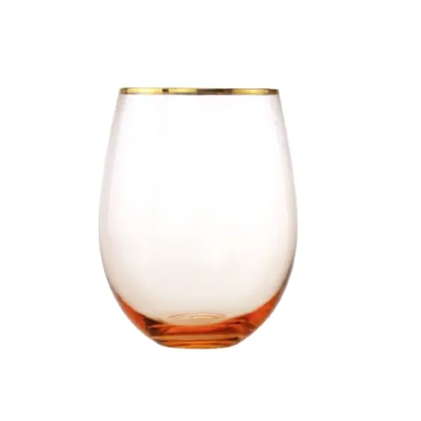 Hot Sale colorful Pink Red Wine Glass With Gold Rim Stemless Tumbler Highball Wine Glasses Wedding Decorative