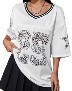 تي شيرتات نسائية كبيرة الحجم Y2k برقبة على شكل حرف V تي شيرت فضفاض بأكمام قصيرة ملابس بريبي - Product Image 1