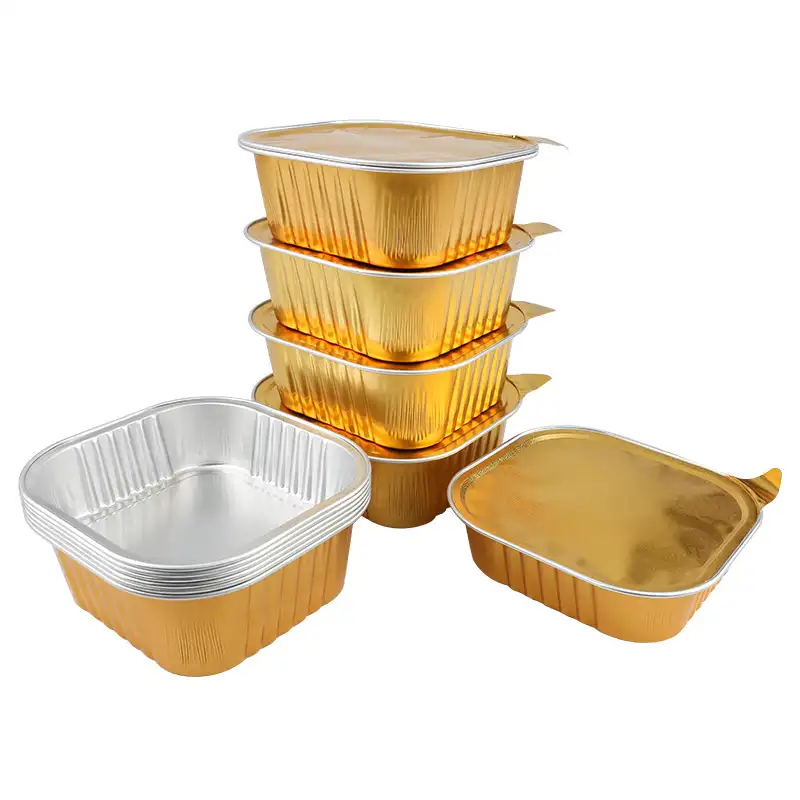 450ml/15oz dikdörtgen alüminyum folyo kutuları özel gıda konteyner ambalaj yemek havayolu öğle yemeği ile gıda paketi kapaklı