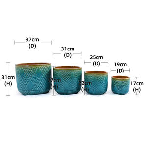 Ensemble de pots à bonsaï en céramique émaillée vert turquoise de style américain, texture croisée, écologique, durable, trou de drainage, intérieur/extérieur - Product Image 2