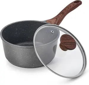 木製ソフトタッチハンドルと蓋付きアルミ鍋調理鍋焦げ付き防止ソースパン