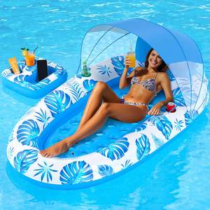 JOSEN Radeau Flottant en PVC pour Adultes avec Pare-Soleil, Hamac de Piscine, Porte-Gobelet Portable - Conception Épaissie - Product Image 1