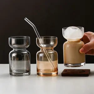 Hot Sale Custom Logo Time Hourglass Glass Reusable Coffee Cup Creative Latte American Mug 310ML
