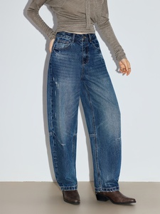 YUANBOFEI <span class=keywords><strong>Jeans</strong></span> Anchos de Mezclilla Lavada para Mujer, Estilo Baggy, Corte Bootcut, Retro, Curvos, para Uso Diario - Product Image 3