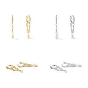 CANNER S925 <b>Sterling</b> <b>Silver</b> Classic Earrings Ins Style Simple Double Chain Zircon Pendant Versatile <b>Hoop</b> Earrings - Product Image 4