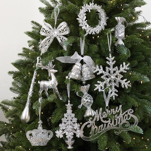 Décorations de Noël argentées : Couronne, cloche, bonbon, étoile, flocon de neige, renne, nœud – Options d'ornements de Noël pour sapin - Product Image 5