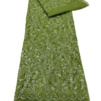 Tissu de dentelle africaine de luxe perlé et brodé de sequins pour robe, tissu de dentelle brodé nigérian pour mariée
