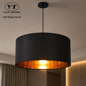Modern Fabric Pendant <b>Light</b> Black Drum Iron E27 Wall Switch Indoor Ceiling Mount 40cm For <b>Dining</b> Room Home Restaurant - Product Image 1