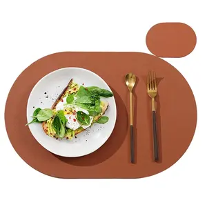 Tapis de table à manger en cuir PU, personnalisé, imperméable, réutilisable, napperons et sous-verres en forme ovales, pour table ronde ou rectangulaire