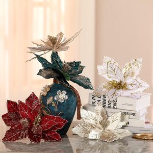 Flor de Navidad Artificial de 22 cm para Decoración, Flor de Pascua Grande con Purpurina para Árbol, Flores de Navidad DIY - Product Image 5