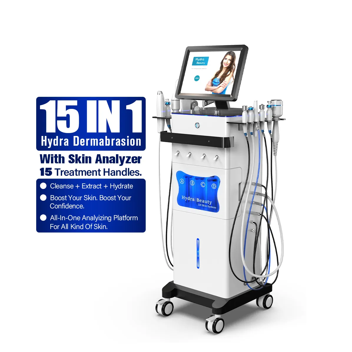 15 in 1 มัลติฟังก์ชั่น Hydro hydra เครื่องวิเคราะห์ผิวออกซิเจนความงามเครื่อง dermabrasion เครื่องความงามบนใบหน้า