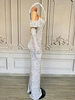 Robe scintillante faite à la main pour femmes, costume de danse, robes à paillettes blanches, cristaux, luxe, soirée, spectacle, fête d'anniversaire