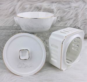 Bol à ragoût individuel décoratif en porcelaine avec couvercle, motif floral délicat, bord doré, tasse à soupe et soucoupe assortie pour événements - Product Image 6