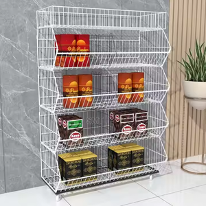 Cesta de rejilla de alambre de acero de un solo lado de gran oferta, estantes de exhibición de supermercado de <span class=keywords><strong>4</strong></span> capas, cesta de basura resistente - Product Image 3