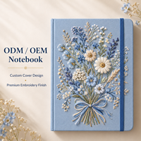 Carnet A5 personnalisé avec logo brodé, couverture rigide en tissu, style fleurs et plantes