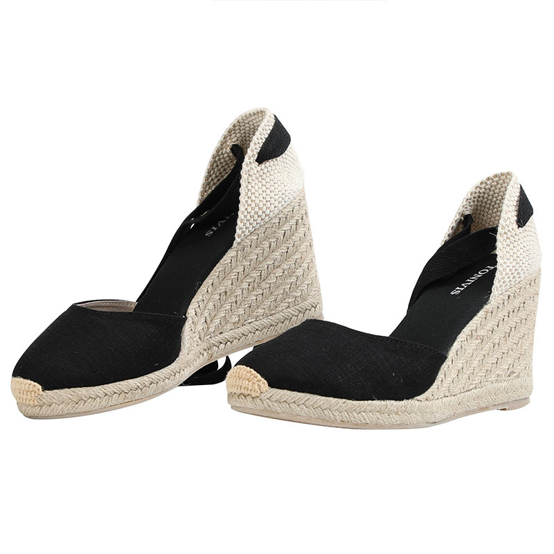 9cm wedge linen black