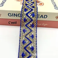 Dentelle brodée en organza à motif géométrique de 5 cm de large, style ethnique, avec sequins, en polyester et soie, pour vêtements chinois, marque Acme