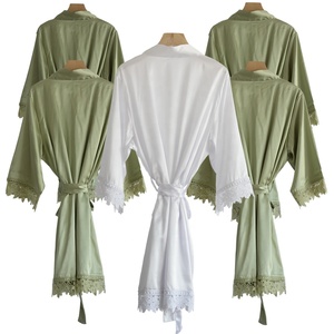 <span class=keywords><strong>16</strong></span> colores en stock, bata de satén de seda tipo kimono para mujer, talla grande, cuello en V, con encaje, para boda, dama de honor, largo hasta la rodilla - Product Image 1