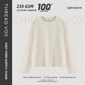 THREAD VOX OEM Custom Batik Washed Distressed Long Sleeve <strong>T</strong>-<strong>Shirt</strong>,230GSM Oversized Blank Tee for Print &amp; Embroidery - Product Image 5