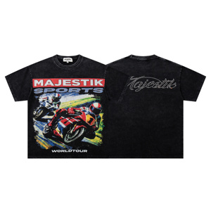 เสื้อยืดผู้ชายปักคริสตัลวิบวับ แบรนด์ MAJESTIK สไตล์อเมริกันแนวสตรีทแฟชั่น แขนสั้น ผ้าวอช - Product Image 4