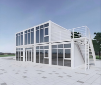 Villa Conteneur Haut de Gamme à Deux Étages avec Mur en Verre, Escalier et Balcon pour Complexes Hôteliers et Bureaux Temporaires