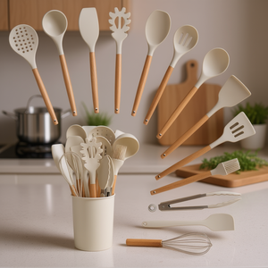 Ensemble d'ustensiles de cuisine en silicone Db de 14 pièces, manches en bois, résistants à la chaleur, anti-rayures, outils de cuisine - Product Image 2